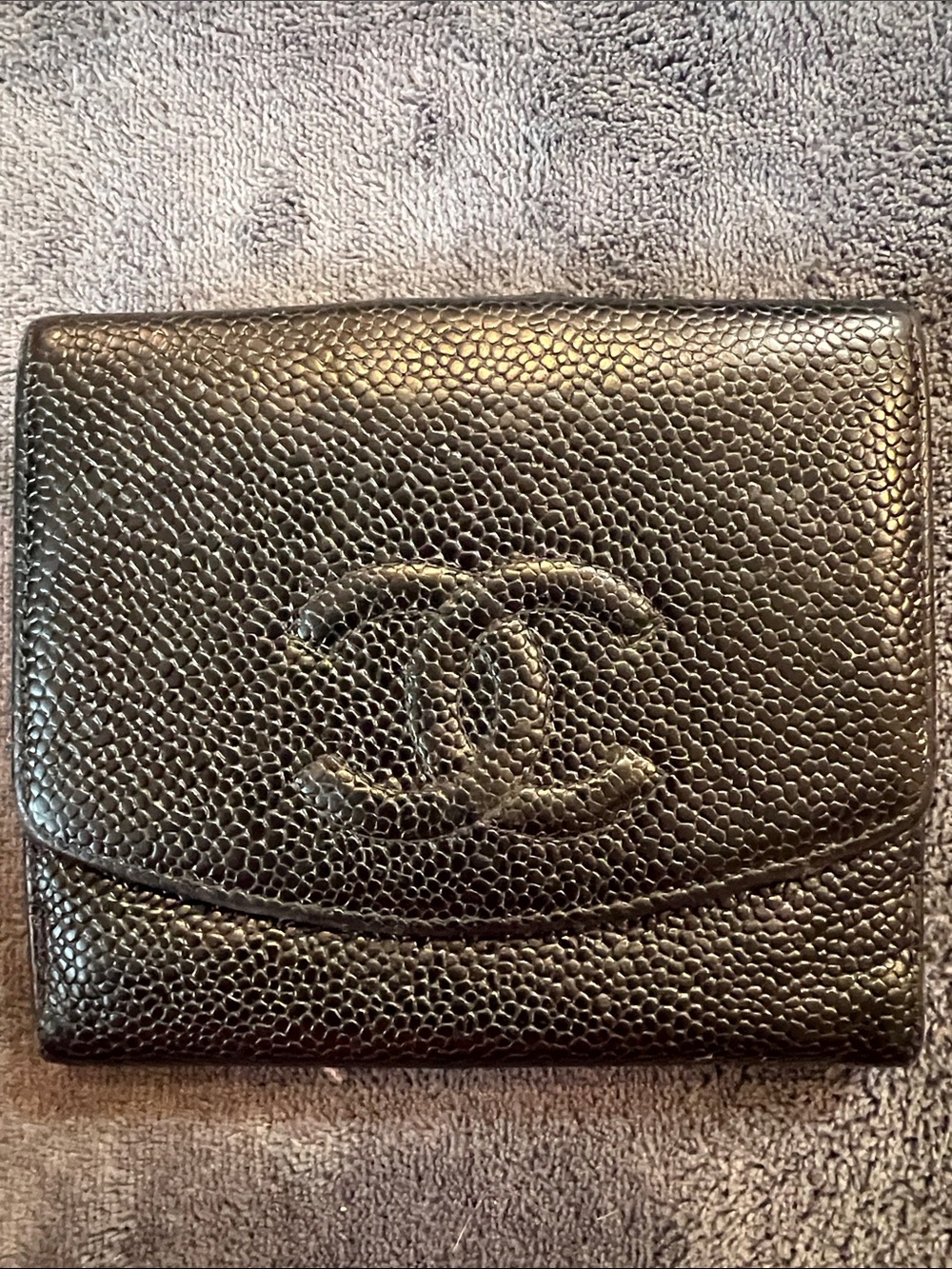CHANEL Black Caviar Leather Small Wallet with CC Logo